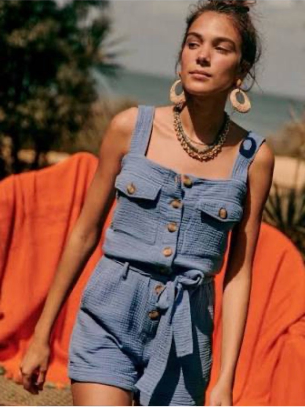 Sezane Federica Short Jumpsuit in Sky Blue Size 38